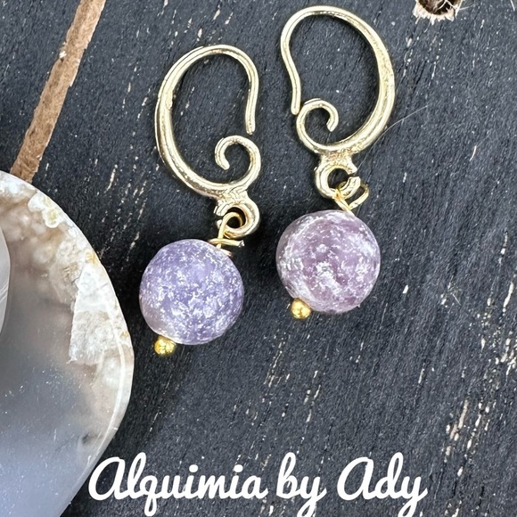 Alquimia Gold and Purple Earrings lepidolite - Picture 1 of 1